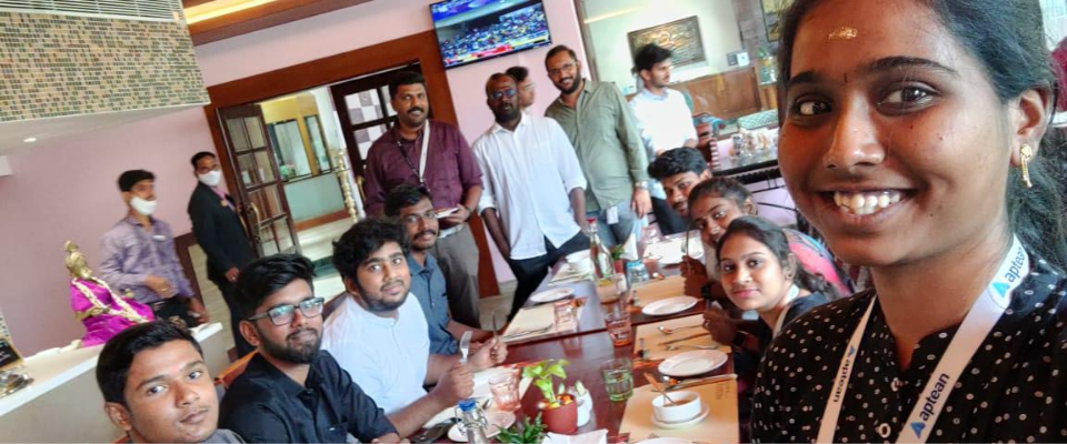 A group of Aptean interns having lunch